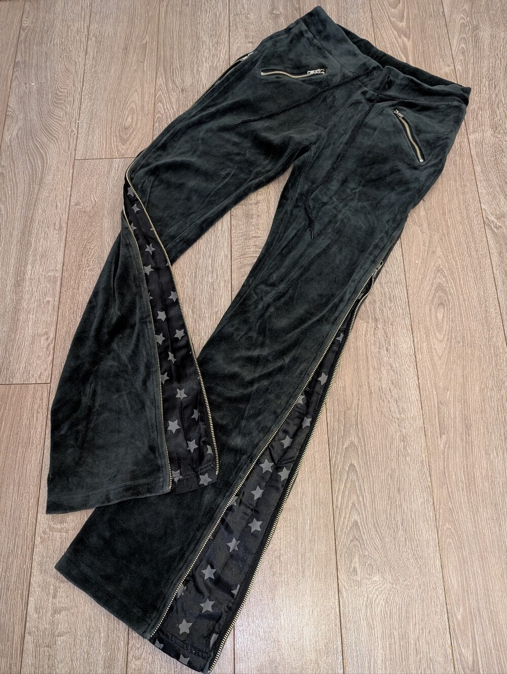 Free For Humanity Y2k Velour Pant With Star Trim And Rhinestones